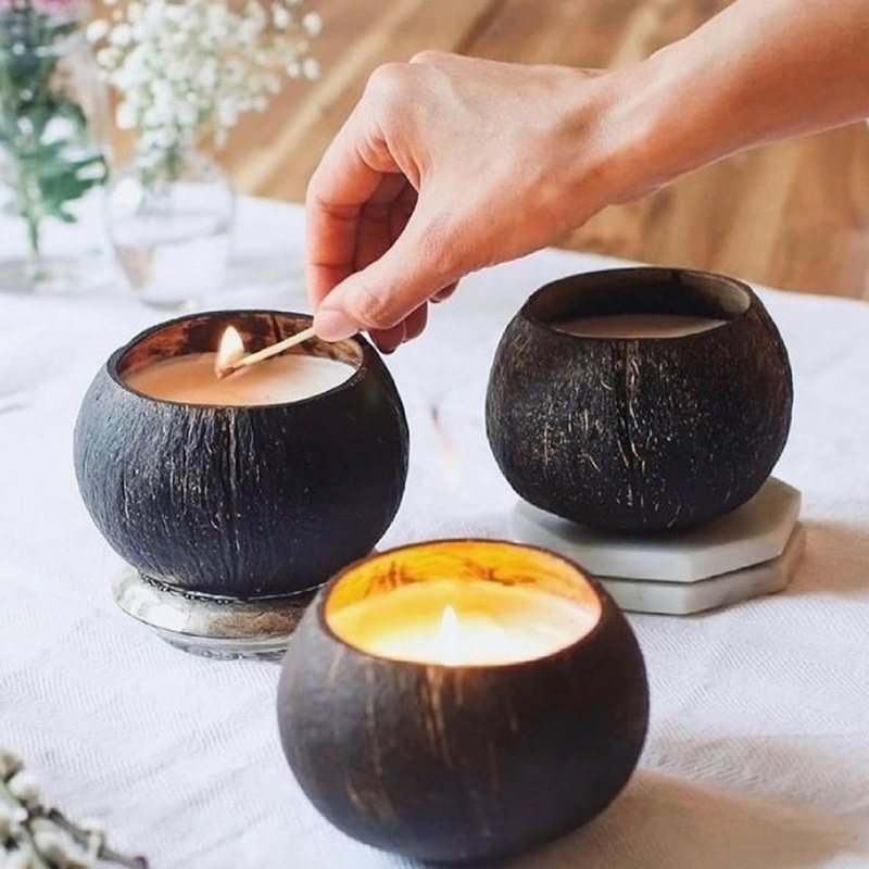 Eco Friendly Clean Burning Soy Coconut Wax Candle Handmade In Real Coconut Scented Shell Candles Coconut Bowl Candle