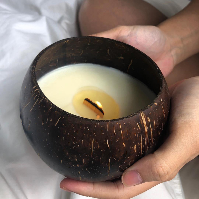 Eco Friendly Clean Burning Soy Coconut Wax Candle Handmade In Real Coconut Scented Shell Candles Coconut Bowl Candle