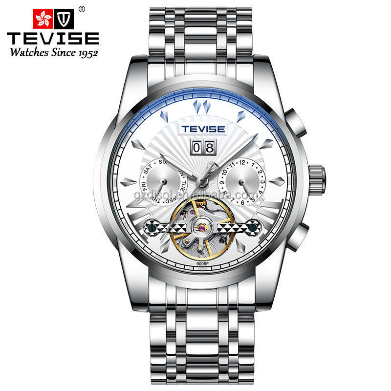 Luxury Automatic Watch Men TEVISE 9005 Tourbillon Luminous Mechanical Watches Stainless steel Business Wristwatches