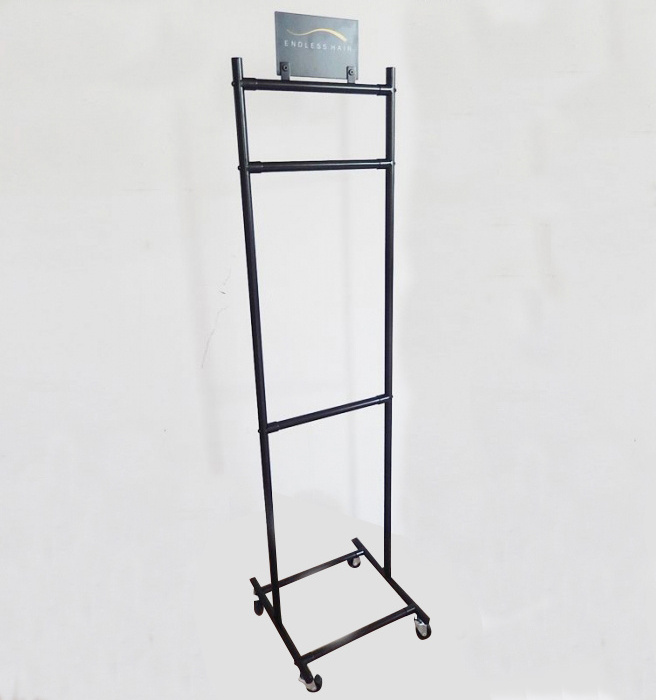 Custom Made Metal Floor Standing Hair Product Display Stand For Store / Hair Extension Display Rack With Wheels