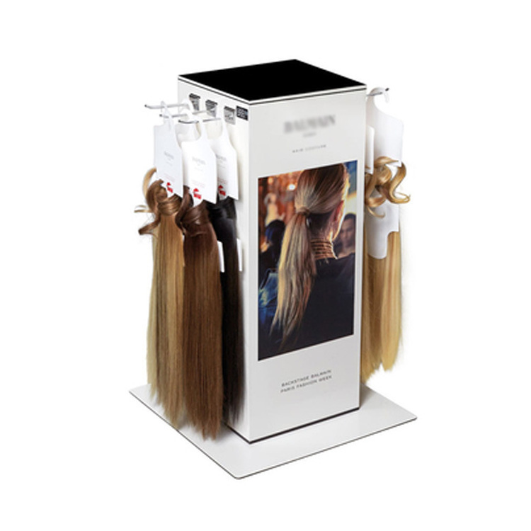 Custom Made Metal Floor Standing Hair Product Display Stand For Store / Hair Extension Display Rack With Wheels