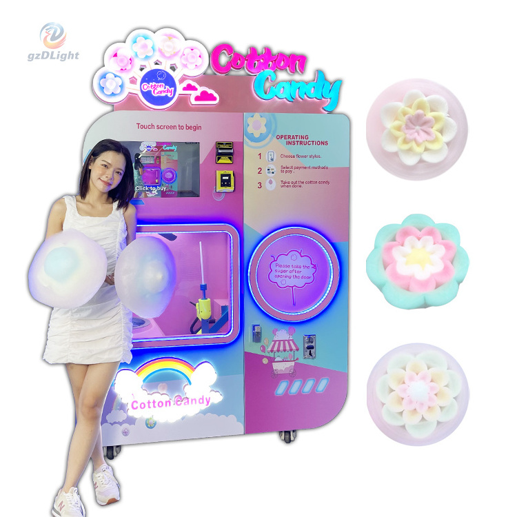 Best Choice Hotel Robot Automatic Cotton Candy Vending Machine/factory Office Candy Floss Flower With Credit Card Reader