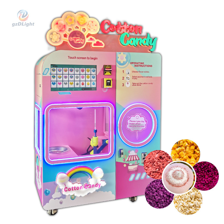 Best Choice Hotel Robot Automatic Cotton Candy Vending Machine/factory Office Candy Floss Flower With Credit Card Reader