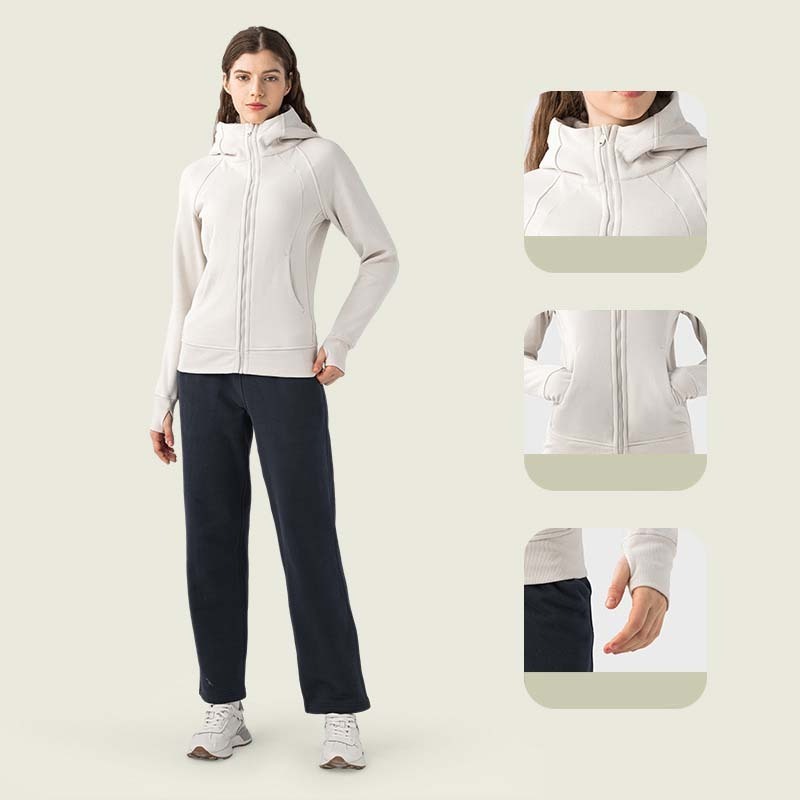 DJ028 Women's French Terry Fleece Full-Zip Hoodie jackets cotton polyester blend oversize pullover jumpers with hood yoga tops