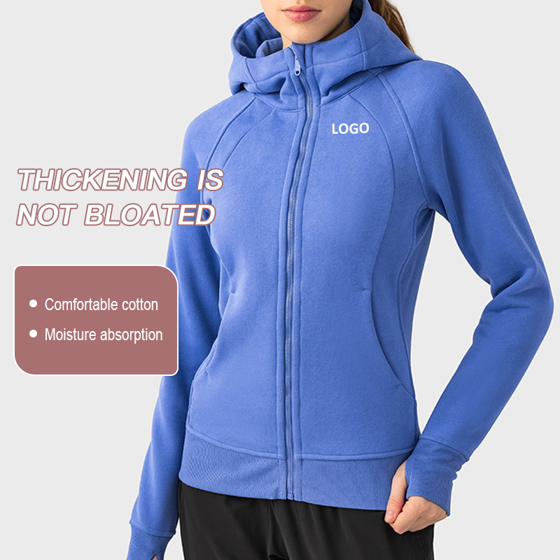 DJ028 Women's French Terry Fleece Full-Zip Hoodie jackets cotton polyester blend oversize pullover jumpers with hood yoga tops