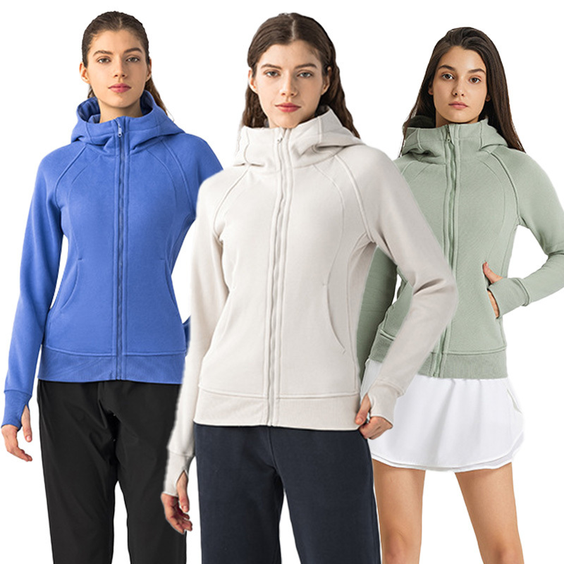 DJ028 Women's French Terry Fleece Full-Zip Hoodie jackets cotton polyester blend oversize pullover jumpers with hood yoga tops