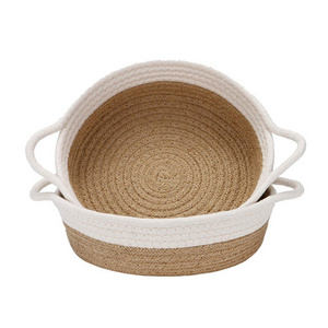 Small Round Baskets Cheap Cotton Fruit Hammock Navy Woven Basket 4 Pack Rope Bamboo Easter White And Beige Storage Slim