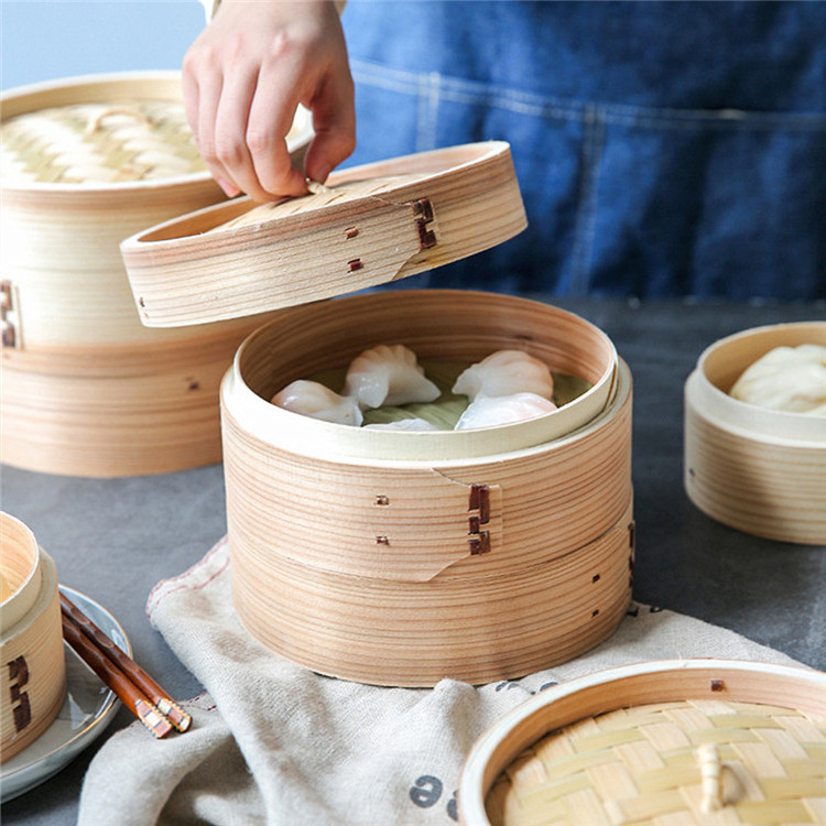 Bamboo Steamer With Metal Banding Dumpling Electric 50Cm Eco-Friendly Basket Big Momo Industrial Food Square Sets 12 Ring