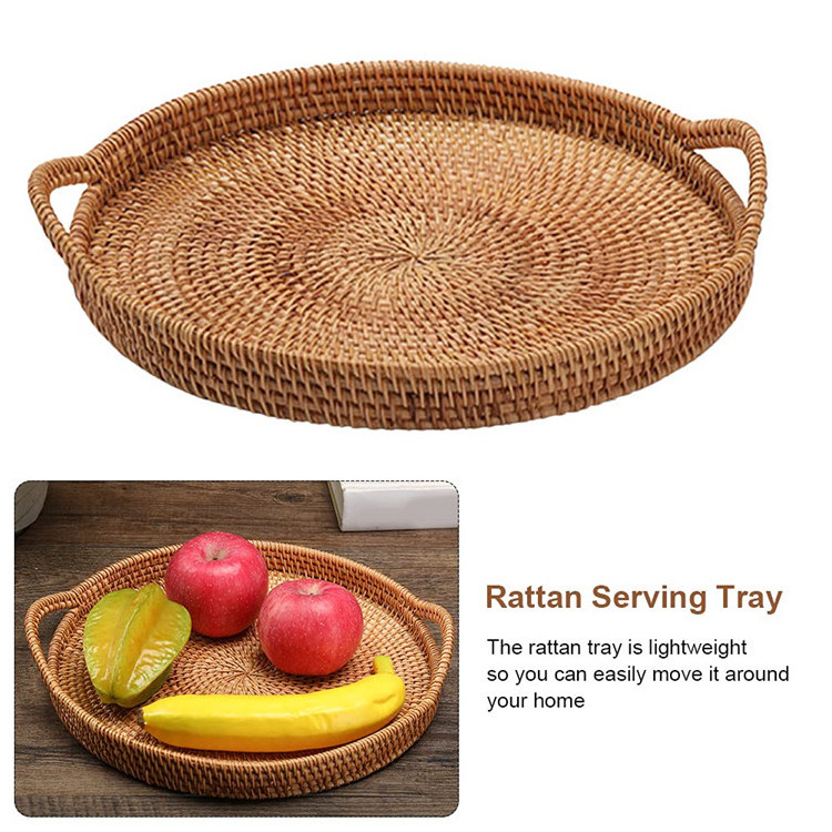 Large Tabletop Serving Plate Big Round Basket With Handles Floating Rattan Pool Tray For 2 Piece Set Cane Rectangle Bamboo