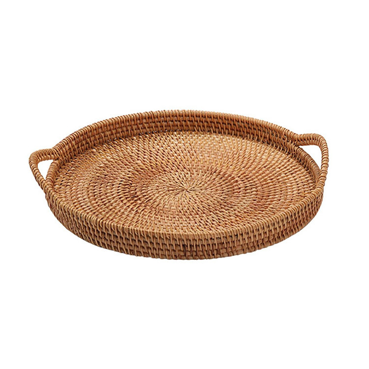 Large Tabletop Serving Plate Big Round Basket With Handles Floating Rattan Pool Tray For 2 Piece Set Cane Rectangle Bamboo