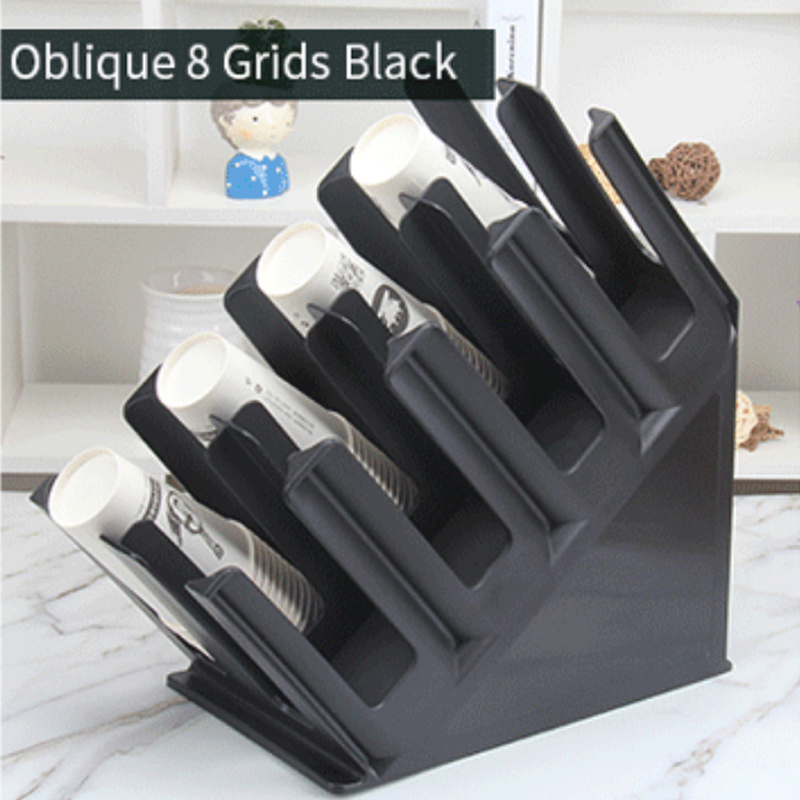 Oblique 8 Grids Black Cup Holder Rack Adjustable Coffee Cup Holder Organizer Storage 8 Compartment Disposable Cup Dispenser