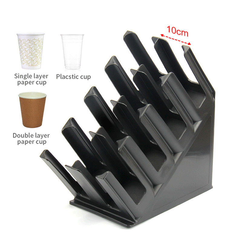 Oblique 8 Grids Black Cup Holder Rack Adjustable Coffee Cup Holder Organizer Storage 8 Compartment Disposable Cup Dispenser