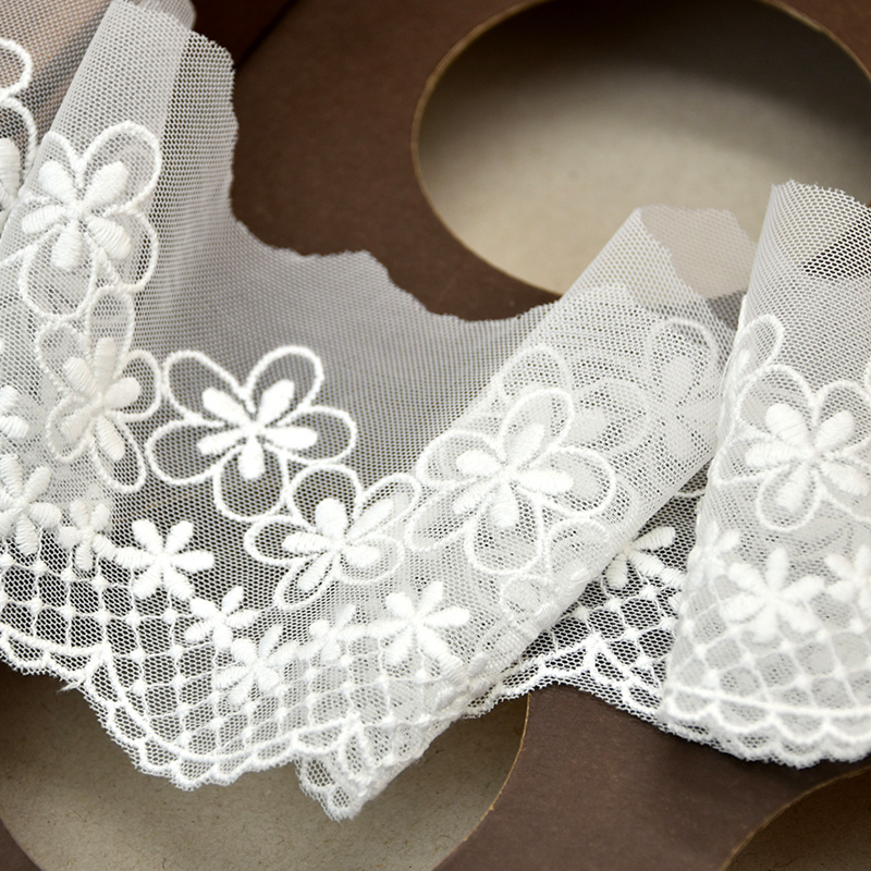 Fresh White 22CM Big Fancy Flower Mesh Lace Trim Spandex Elastic Lace Fabric Stretch Lace For Women Dress Lingerie Bra