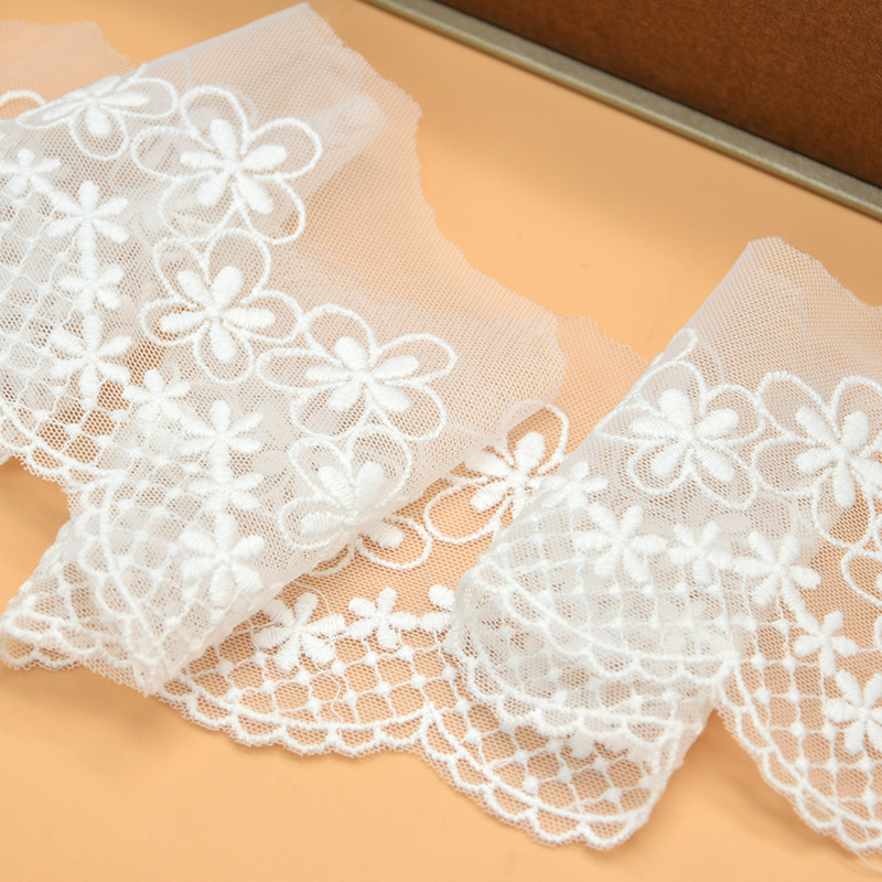 Fresh White 22CM Big Fancy Flower Mesh Lace Trim Spandex Elastic Lace Fabric Stretch Lace For Women Dress Lingerie Bra