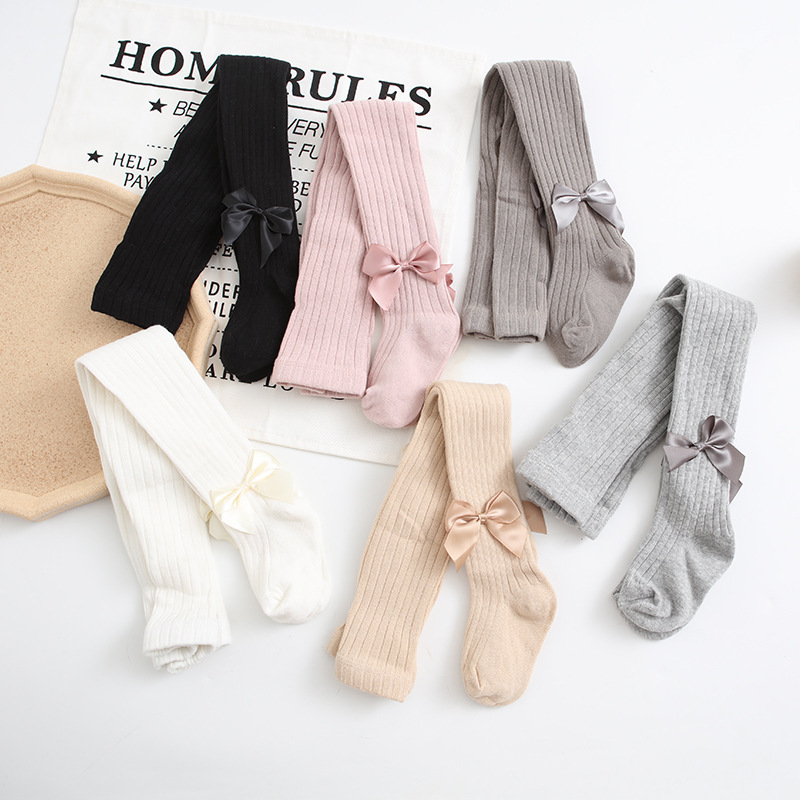 Spring And Autumn Girls Knit Pantyhose Stocking Baby Kids Sweet Long Socks With Bows