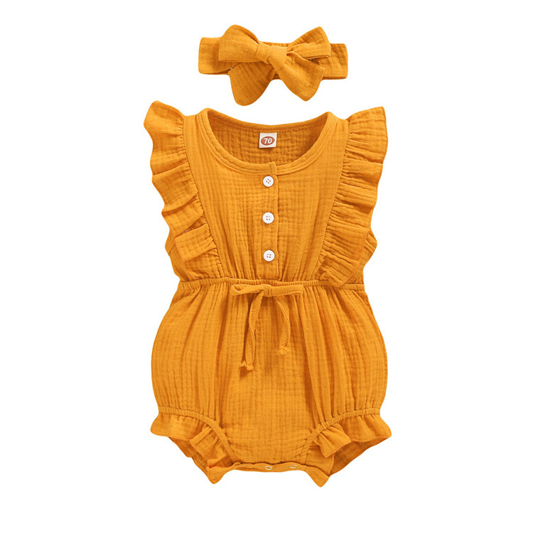 Hot Ins Style Sleeveless Crinkle Ruffle Baby Clothes Girl Kids Rompers Toddler Boutique Clothing Newborn Baby Girls Clothes