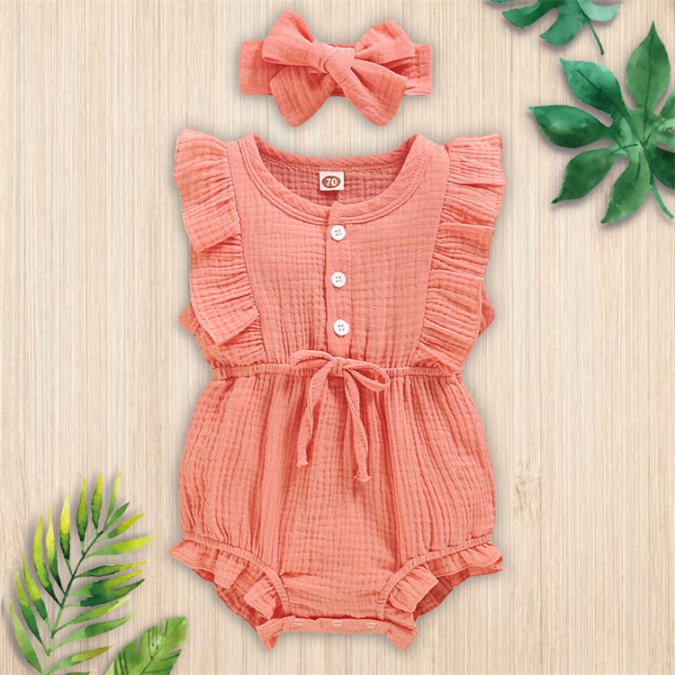 Hot Ins Style Sleeveless Crinkle Ruffle Baby Clothes Girl Kids Rompers Toddler Boutique Clothing Newborn Baby Girls Clothes