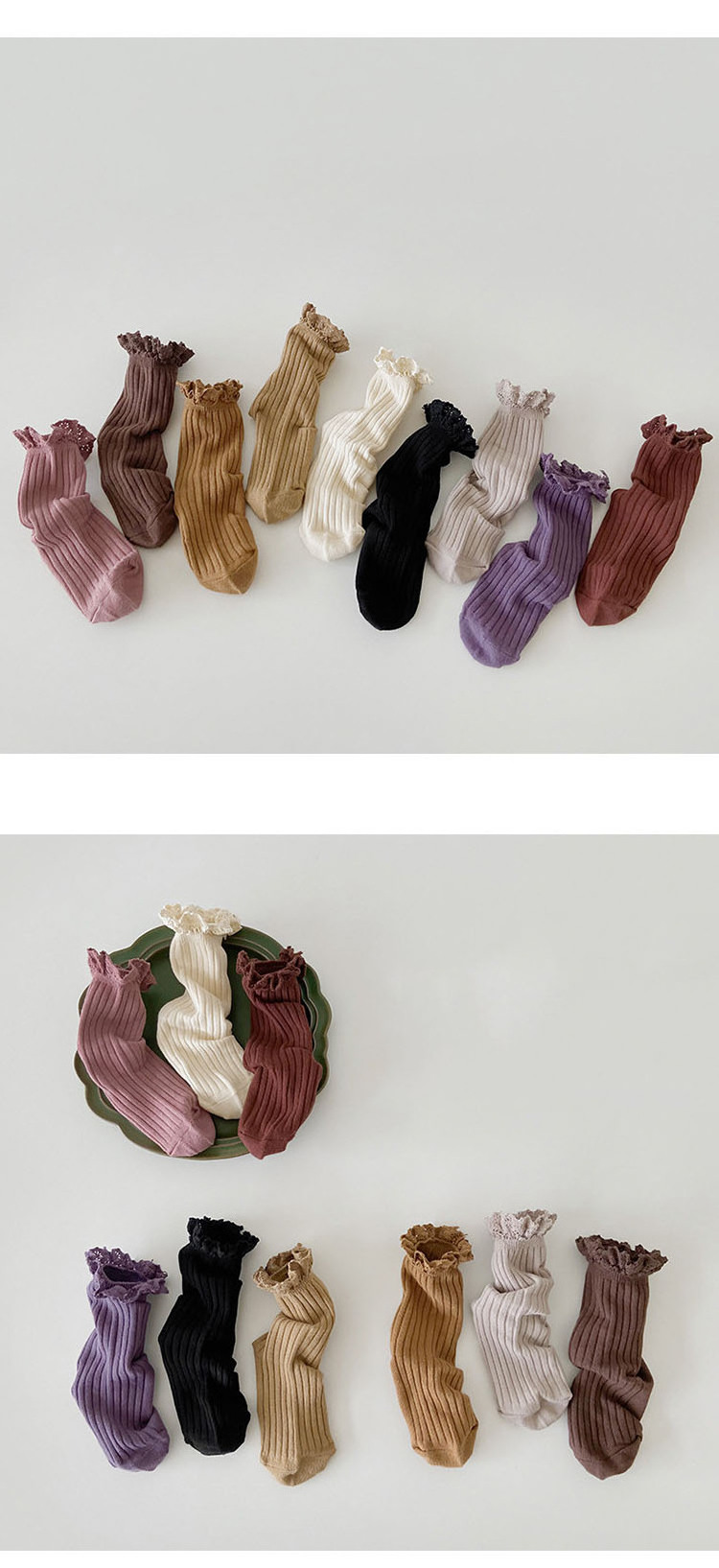 Children Girls Ribbed Ruffles Frilly Socks Fashion Kids Combed Cotton Colorful Lace Socks