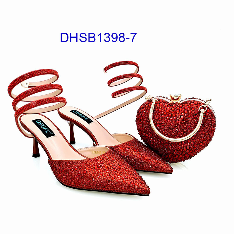 latest ladies high quality women high heels pointed shoes and matching clutch bag with rhinestone