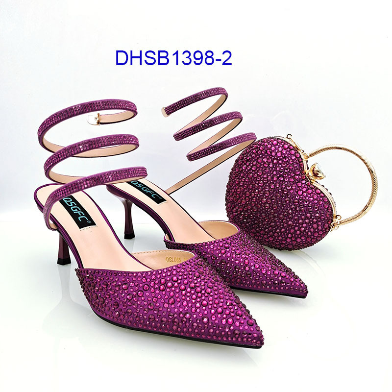 latest ladies high quality women high heels pointed shoes and matching clutch bag with rhinestone