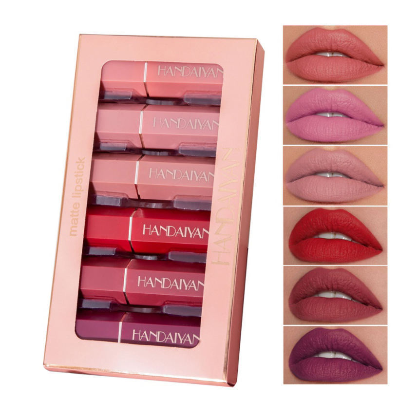 HANDAIYAN High Quality Fashion Beauty 6 Colors Lipsticks Matte Sets Gift Box Waterproof Velvet Matte Lipstick Set For Women