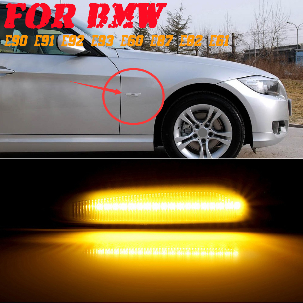 A pair.LED Side Marker Mirror Indicator Lamp Flowing Water Turn Signal Light Amber For BMW E90 E91 E92 E93 E60 E87 E82 E61