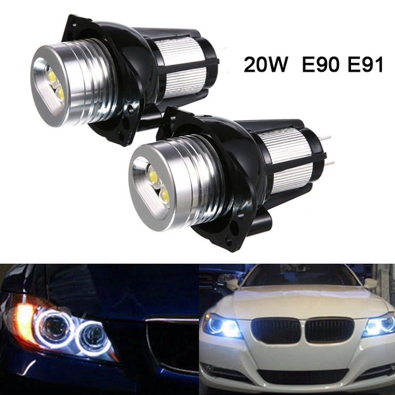 New LED Auto lamp bulb 2 PCS E90 Angel Eyes Halo Ring LED Light 6W Marker Bulb Xenon White for BMW Car Running Light 2020