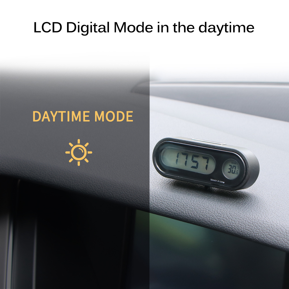 Portable 2 In 1 Car LED Screen Clock Digital LCD Clock & Temperature Display Electronic Clock Thermometer With NO Battery