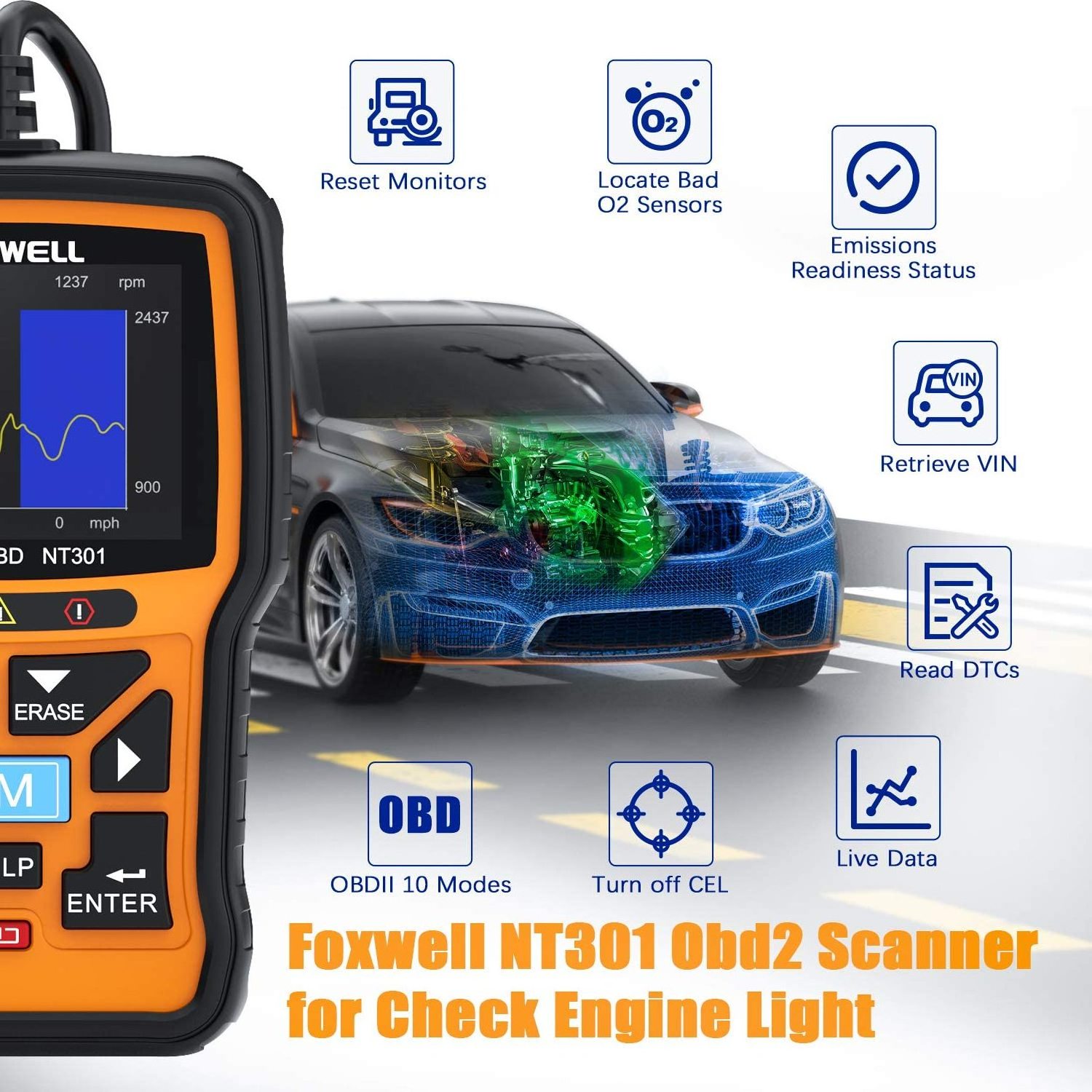 FOXWELL NT301 OBD2 Scanner Professional Engine Fault Code Reader CAN EOBD ODB2 OBD 2 Automotive Scanner Car Diagnostic Tool