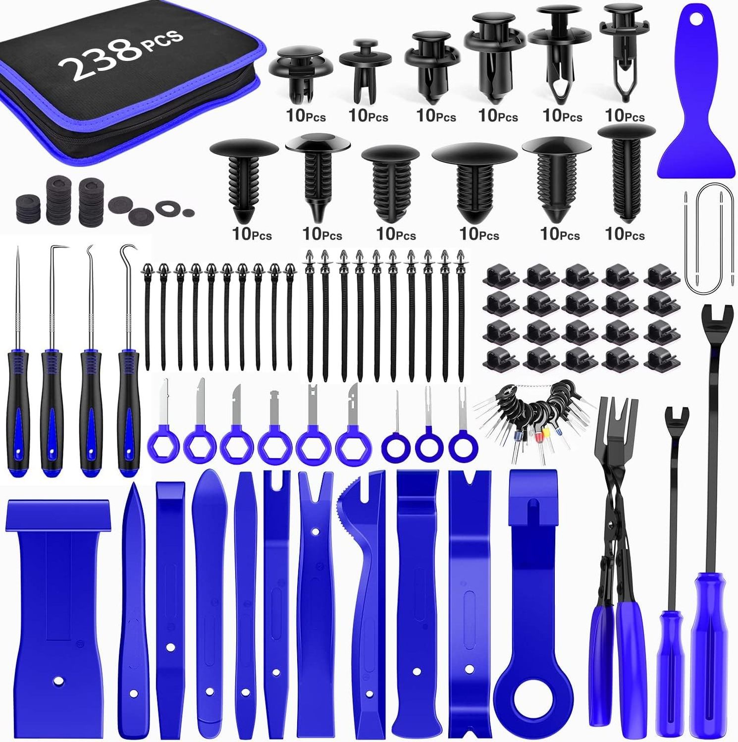 238Pcs Trim Removal Tool Auto Push Pin Bumper Retainer Clip Set Fastener Terminal Remover Tool Adhesive Cable Clips Pry Kit