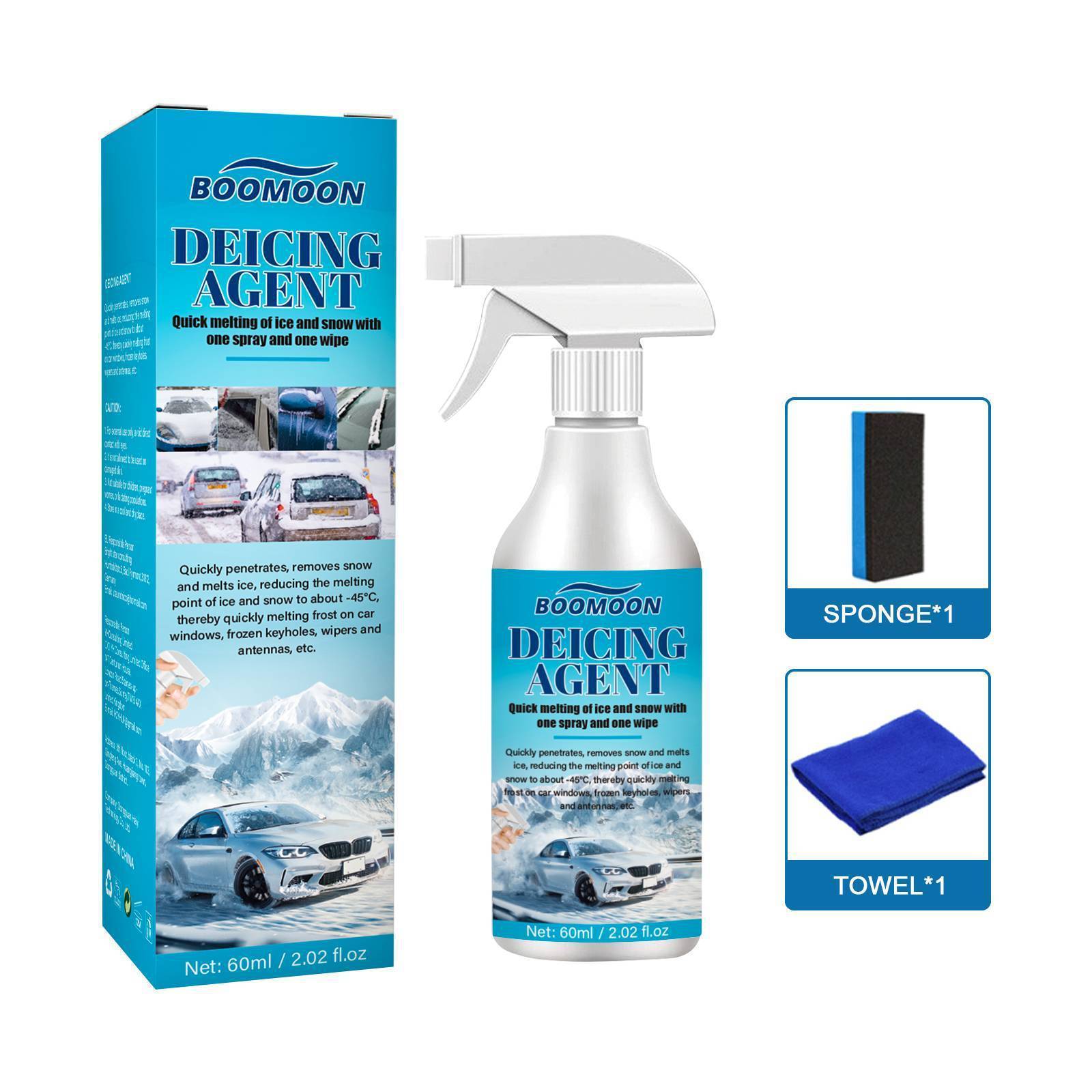 60ML Ice Remover Spray Winter Car Windshield Deicer Snow Removal Spray Defrosting Snow Spray Anti-Icing Frost Protection