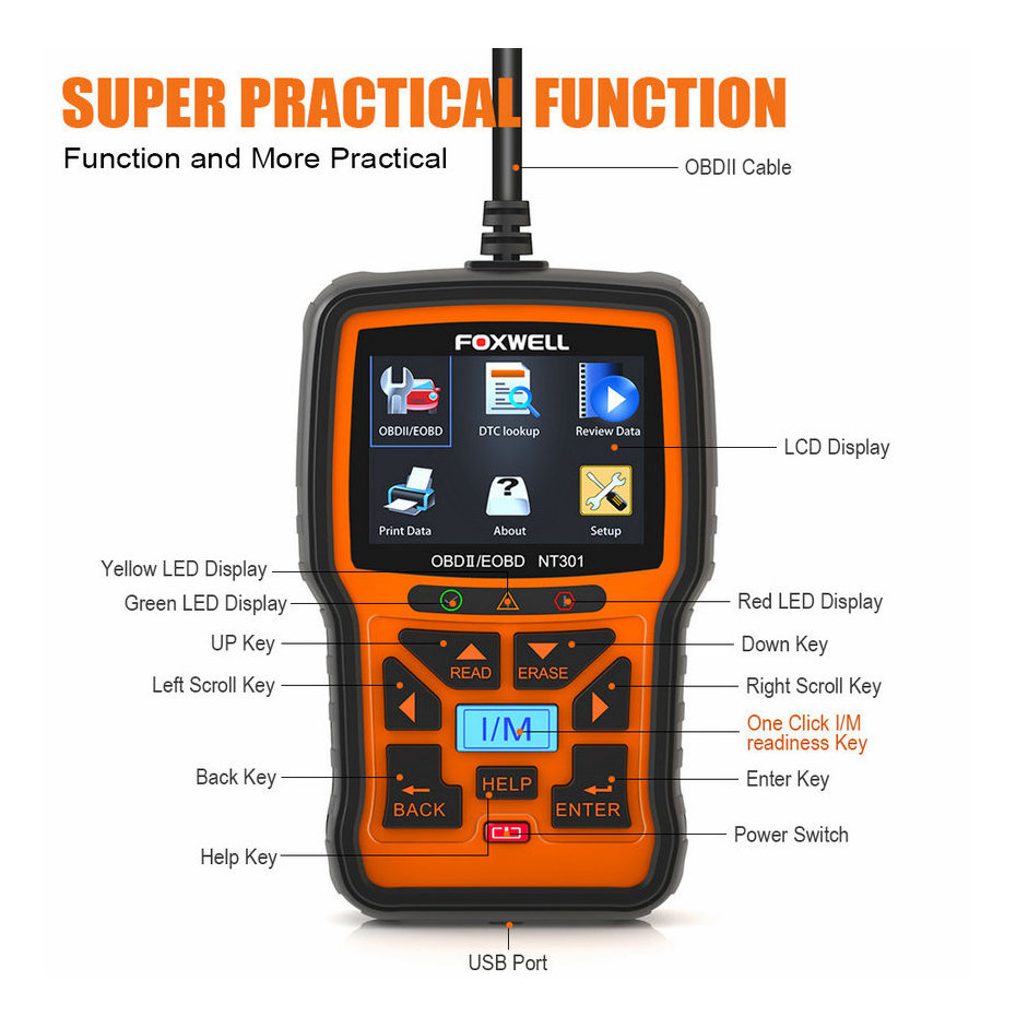 FOXWELL NT301 OBD2 Scanner Professional Engine Fault Code Reader CAN EOBD ODB2 OBD 2 Automotive Scanner Car Diagnostic Tool