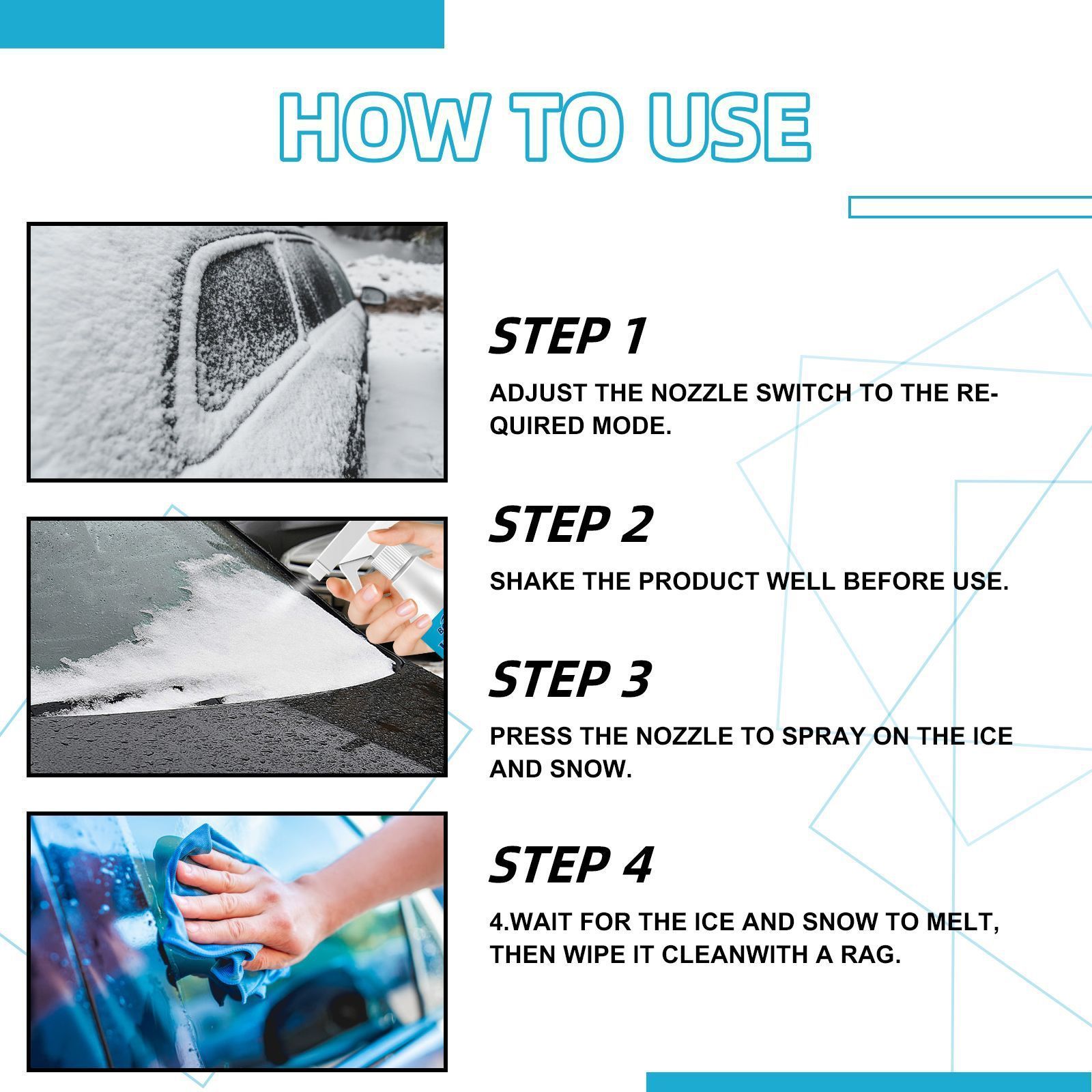 60ML Ice Remover Spray Winter Car Windshield Deicer Snow Removal Spray Defrosting Snow Spray Anti-Icing Frost Protection