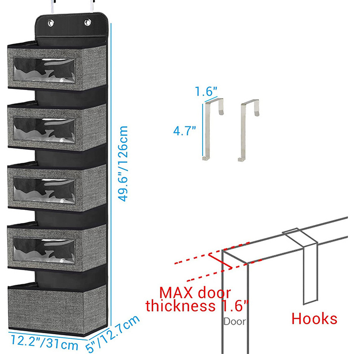 DuoYou Over the Door 5 Large Pockets Foldable Hanging Closet Storage organizer Shelf With Hook