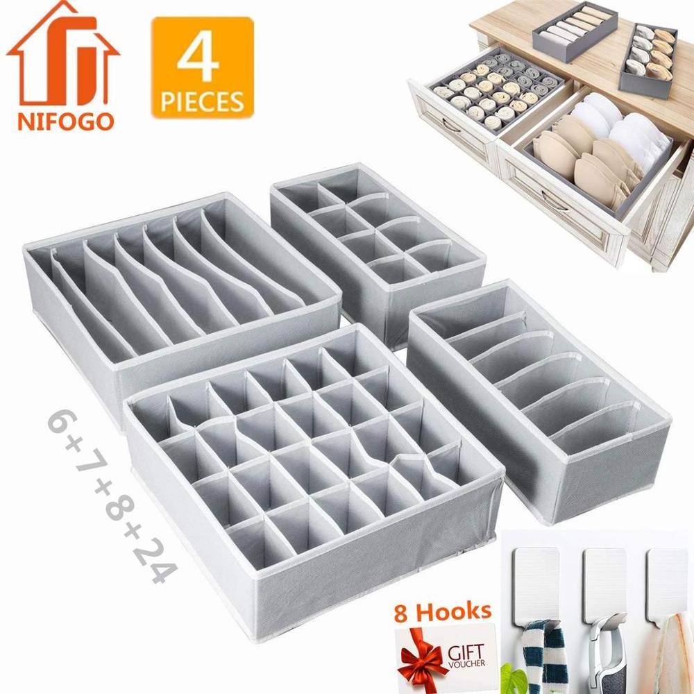 Best Sales 4 Pcs Set fabric Sock Storage Boxes Divider Faoldable drawer organizer for underwear