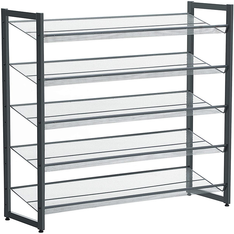 High Quality Stock Metal Storage Shoe Racks With Mesh Shelf Slant Adjustable For Home Entryway