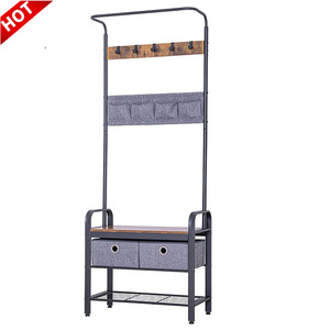 Customizable Vintage Entryway Metal Coat Rack Space Saving Shoe Storage Rack Organizer With Storage Boxes