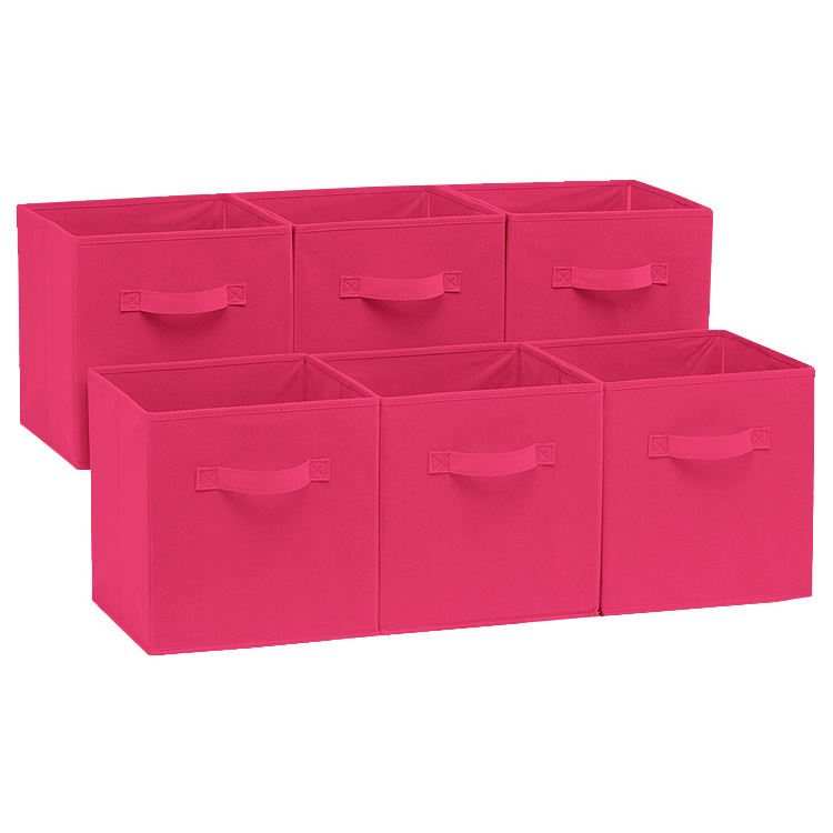 Wholesale 9 Pack Folding Pink Fabric Boxes Organizers Kids Toy Storage Bins Cube With Handle