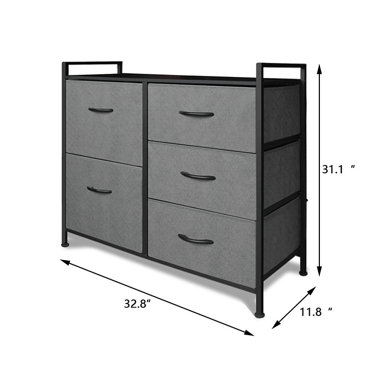 Hot Selling Black Metal frame dresser storage Cabinets 5 fabric drawer tower for bedroom