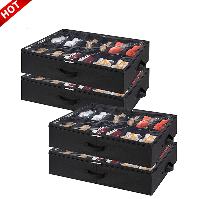 High Quality 12 PCS Divider Under Bed Containers Organizer Foldable Shoe Organizer Storage Box