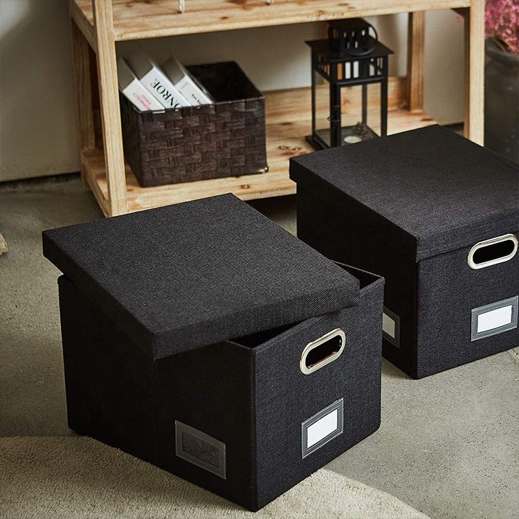 DuoYou Collapsible Durable MDF Board & Linen Fabric Sturdy Hanging Files Storage Boxes With Lids