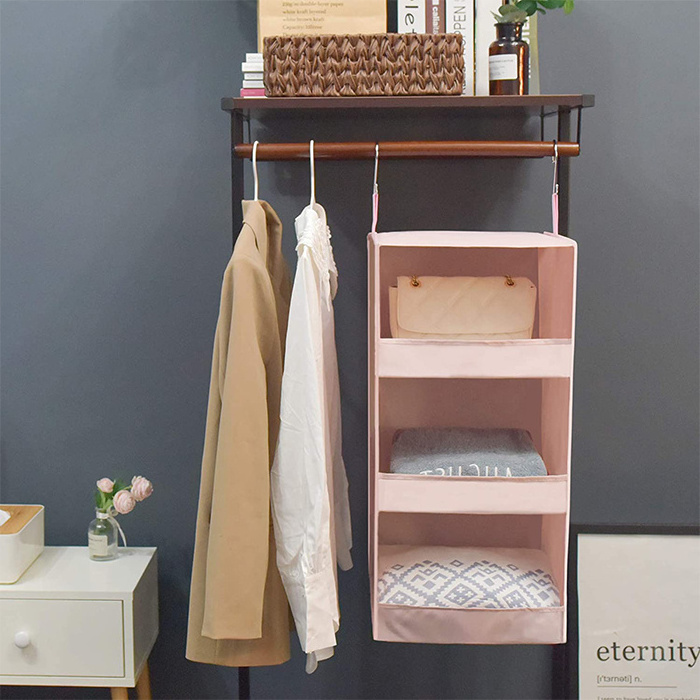 Best Selling Collapsible 3-Shelf Polyester Washable Fabric Storage Bag Closet Shelves Hanging Organizer With PP Board