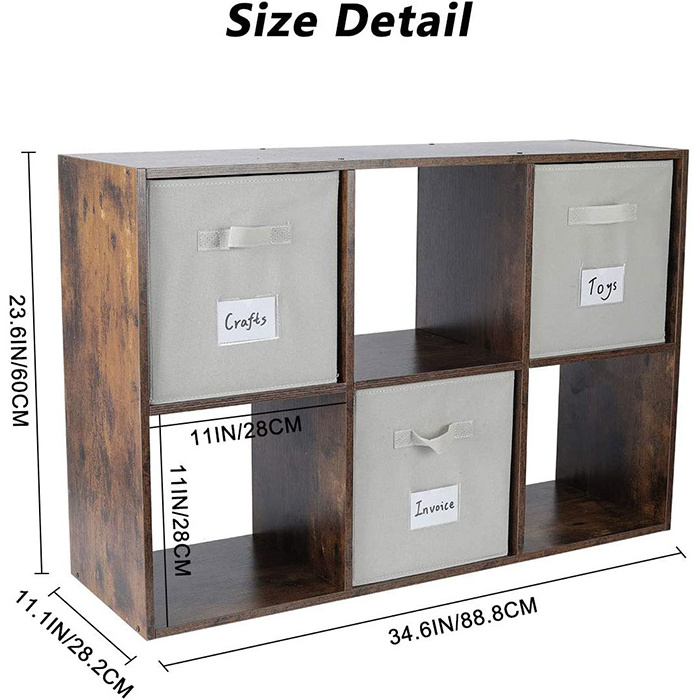 Guangdong Sturdy Wooden 6 Cube Shelf Kids Toy Organizer Storage With 3 Pack Fabric Bins Box