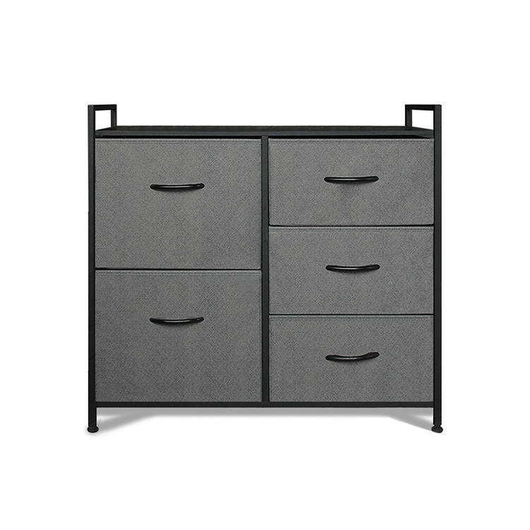 Hot Selling Black Metal frame dresser storage Cabinets 5 fabric drawer tower for bedroom