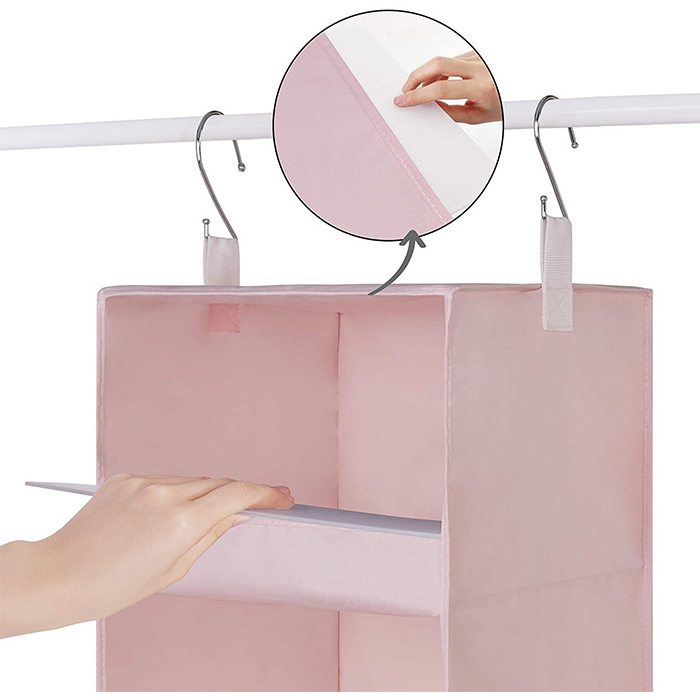 Best Selling Collapsible 3-Shelf Polyester Washable Fabric Storage Bag Closet Shelves Hanging Organizer With PP Board