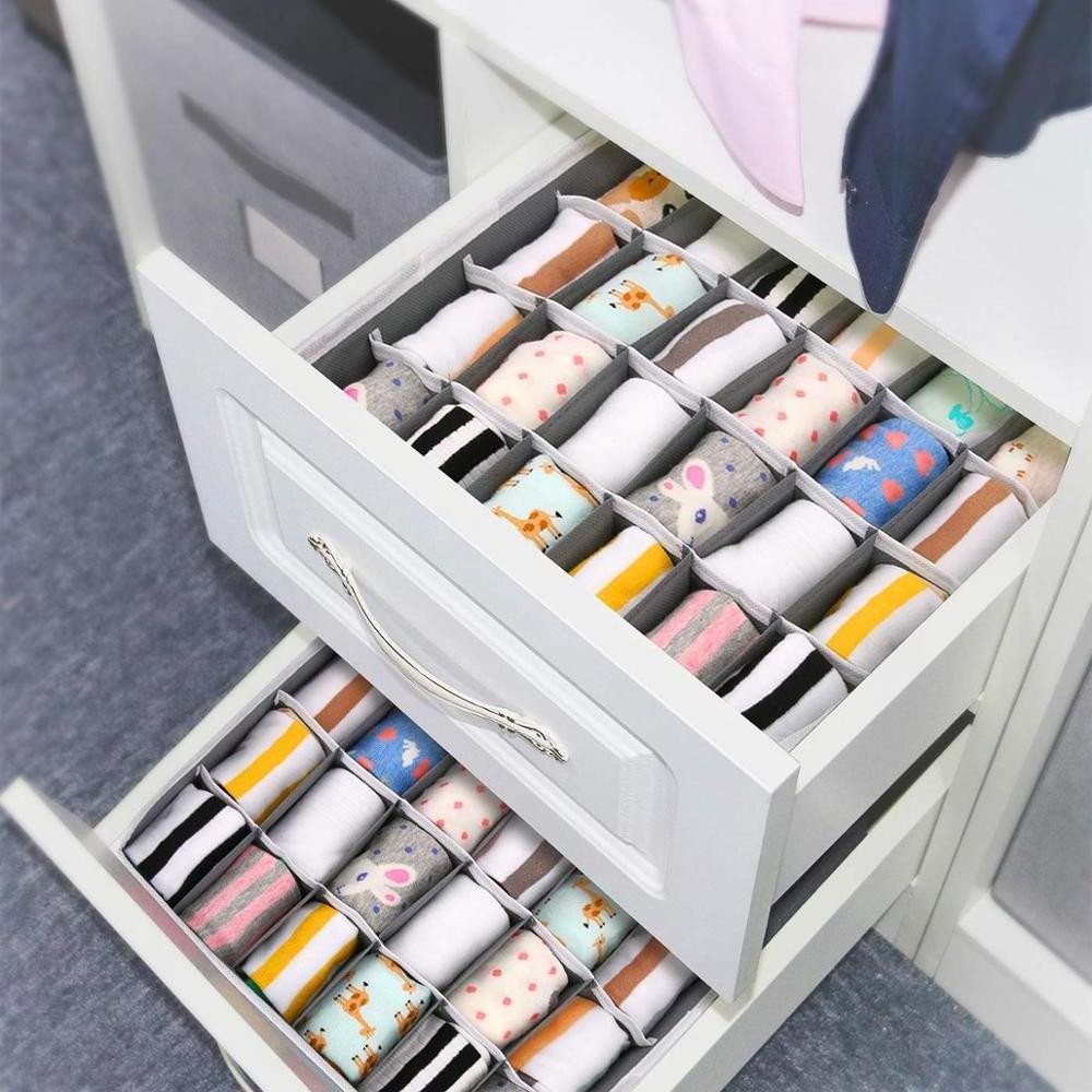 Best Sales 4 Pcs Set fabric Sock Storage Boxes Divider Faoldable drawer organizer for underwear