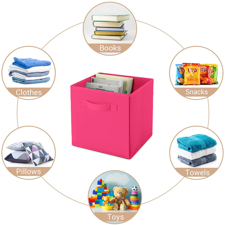 Wholesale 9 Pack Folding Pink Fabric Boxes Organizers Kids Toy Storage Bins Cube With Handle