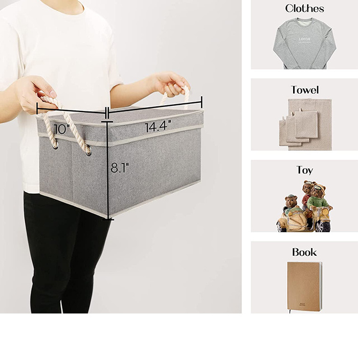 High Quality foldable Home Closet Organizers Bins With Lids Large Cotton Rope Storage Boxes