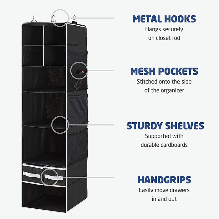 Customized 7-Shelf Collapsible Wardrobe Clothes Storage Organization  Sturdy Hanging Closet Organizer With Drawers