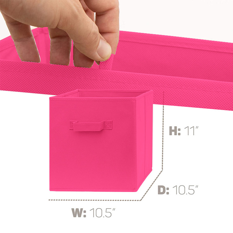 Wholesale 9 Pack Folding Pink Fabric Boxes Organizers Kids Toy Storage Bins Cube With Handle